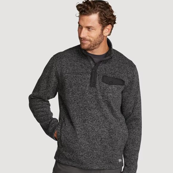 EDDIE BAUER MEN'S CONVECTOR SNAP MOCK SWEATER--BLACK HEATHER - SIZE T2XL - Picture 1 of 15
